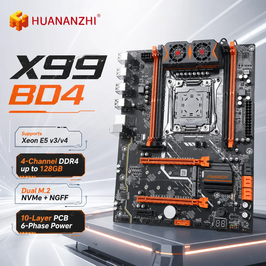 HUANANZHI X99 BD4 LGA 2011-3 X99 Motherboard Support DDR4 ECC 4x32G MAX 128G Combo Kit for High-End Gaming Professional Use