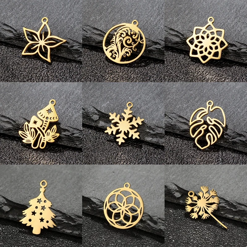 5 sztuk/partia Charms ze stali nierdzewnej do tworzenia biżuterii choinka wisiorek w kształcie płatka śniegu Mini Charm bransoletka naszyjnik DIY akcesoria