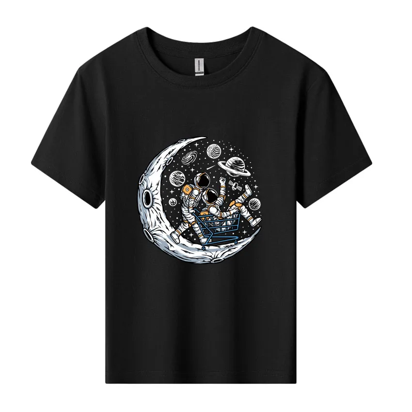 Summer Boys Girls Astronauts Travel in Space Print T-shirt Fashion Pattern Design TShirt Children Streetwear Tops Clothing