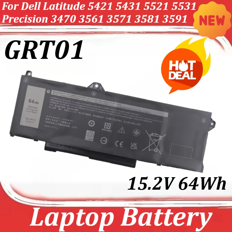 

GRT01 15.2V 64Wh for Dell Latitude 5421 5431 5521 5531 Precision 3470 3561 3571 3581 3591 Laptop Battery