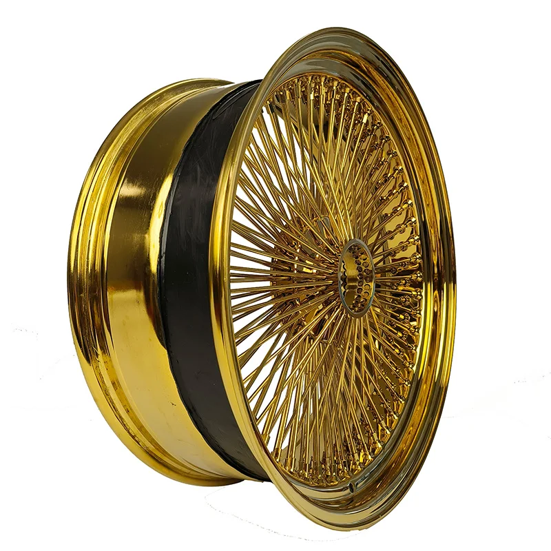 Cross Lace Spokes Gold Wheel Chrome