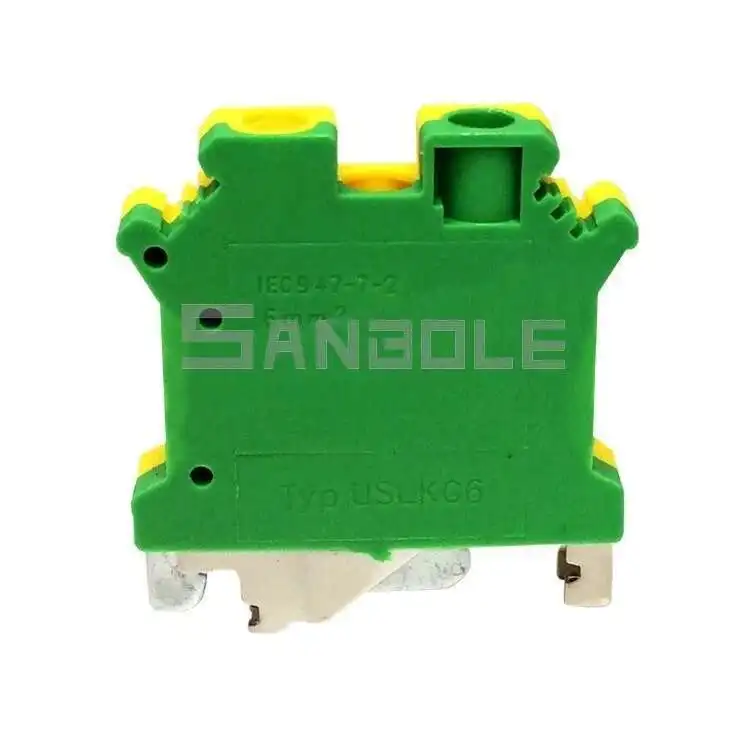 5 Stück USLKG-Serie UK Gelb-Grüne Erdungsklemme für DIN-Schienenmontage, universelle Verkabelungsverbindung aus Messing