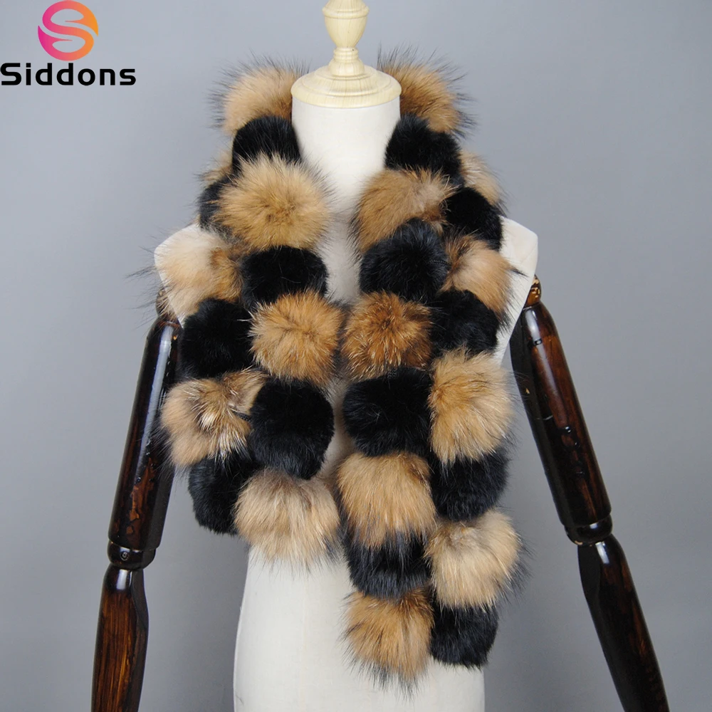 

2024 Women Knitted Rex Rabbit Fur Scarves With Raccoon Fur Strips Real Raccoon Fur Mufflers Winter Warm Fur Wraps Elastic Rings