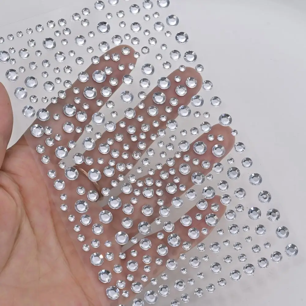 1 Sheet Silver-White Glitter 3D Rhinestones Face Stickers 3/4/5/6mm Round Diamond Body Jewels Makeup Stickers For Eye Face Deco