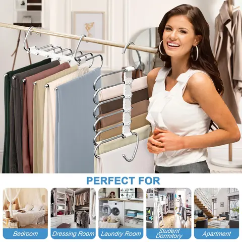 5 och 9 rutnät, hopfällbar byxhängare i rostfritt stål – flerskiktade magiska klämmor och utdragbar platsbesparande organisatör 10 best sales utdragbar klädhängare - №2