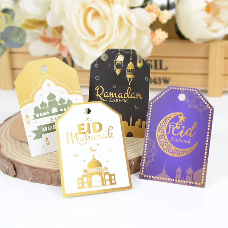 48Pcs Eid Mubarak Paper Label Gift Tag Ramadan Islam Muslim Festival Party Decoration Gift Bag Boxes Hang Decor Eid Al Adha