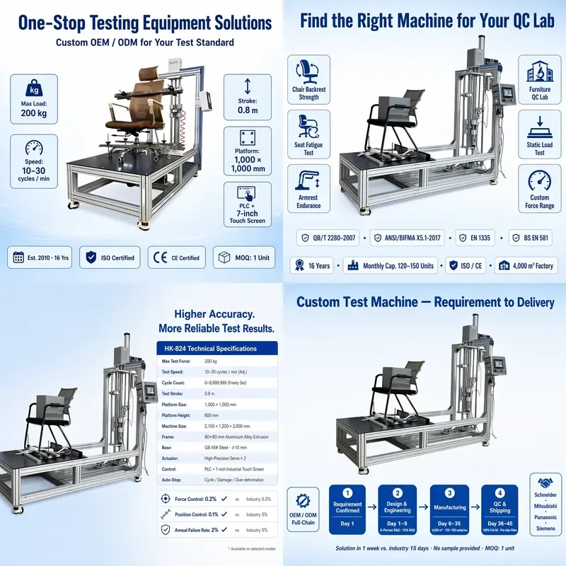 HK-824 Office Chair Strength Fatigue Tester for Seat Back Armrest Quality Inspection