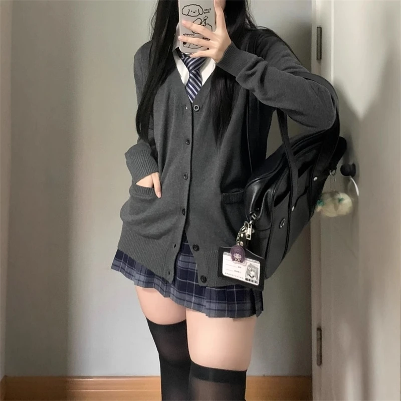 

Japanese Jacket Uniform School Supply Feeling Lazy Style Pink Blue Black Cute Jk Sweater Knitted Cardigan Female Original