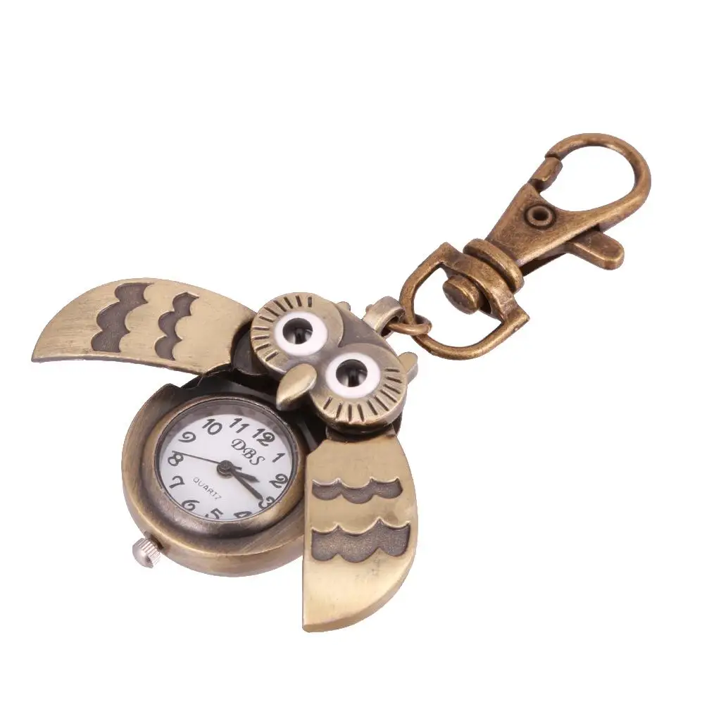 Retro Vintage Pocket Watch Owl Necklace Alloy Mechanical Keychain Watch Antique Bronze for Party Gifts