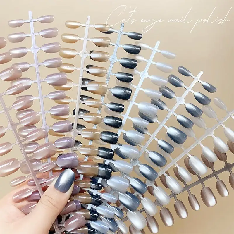 Fake Nails 30Pcs Handmade Gradient Cat's Eye Press On Medium Short Tips Popular Design Artificial Art Nails Set DIY Salon Kit