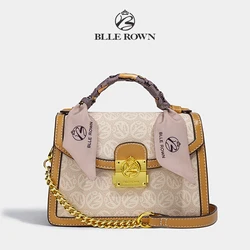 BLLE ROWN Women's Bag Luxury Designer Saddle Bag Fashion One Shoulder Crossbody Bag Classic Old Flower Handbag with Ribbon