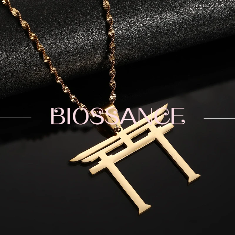 BIOSSANCE New Exquisite Fashionable Shinto Symbol Stainless Steel Pendant Necklace For Men And Women Jewelry Accessories Gifts