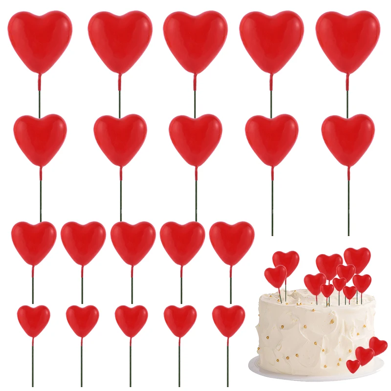 20Pcs Cake Topper Heart Set 2cm-4cm Spheres Christmas Ball Birthday Cake Decoration Party Cupcake Flag Wedding Gold Silver Balls