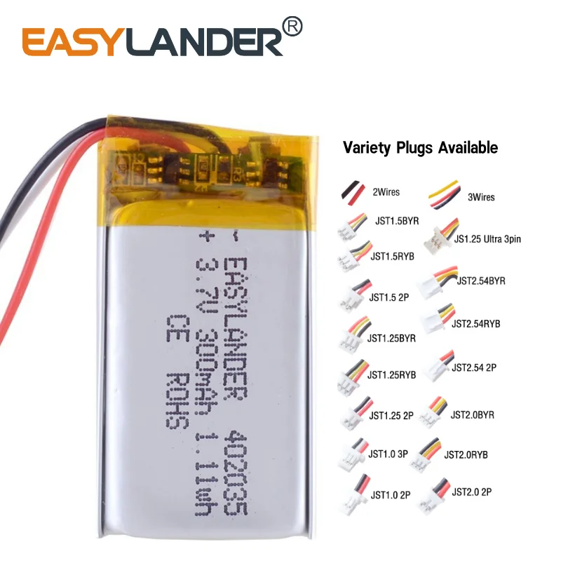 3 خط نوعية جيدة 3.7 فولت 300 مللي أمبير 402035   R بوليمر ليثيوم أيون / بطارية ليثيوم أيون لعبة GPS، مشغل mp3 mp4 مسجل فيديو تلقائي