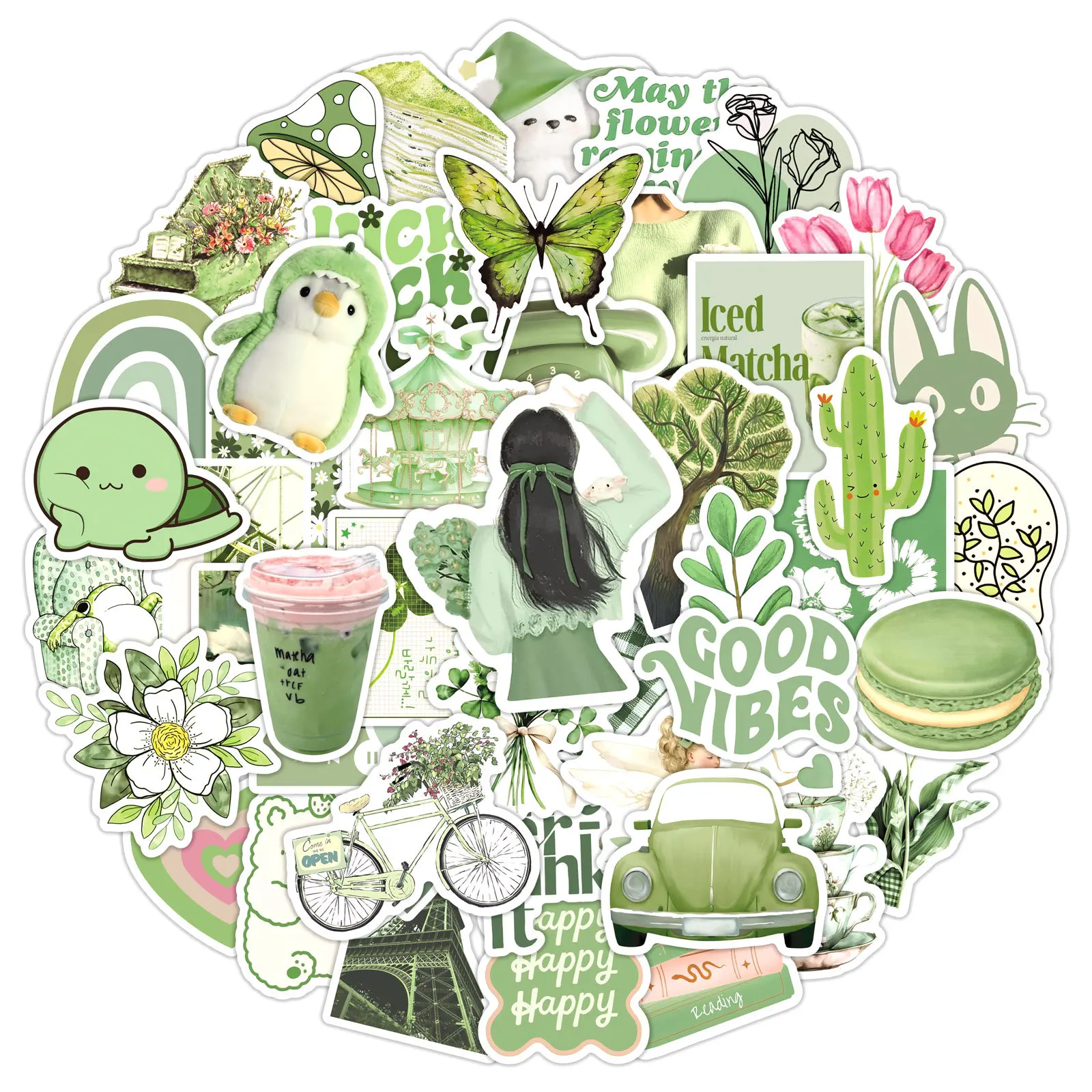 

10/30/50PCS INS Style Green Girl Cute Fun Cartoon Doodle Stickers Waterproof Decal Kids Toy for Pencil Box Water Cup Guitar