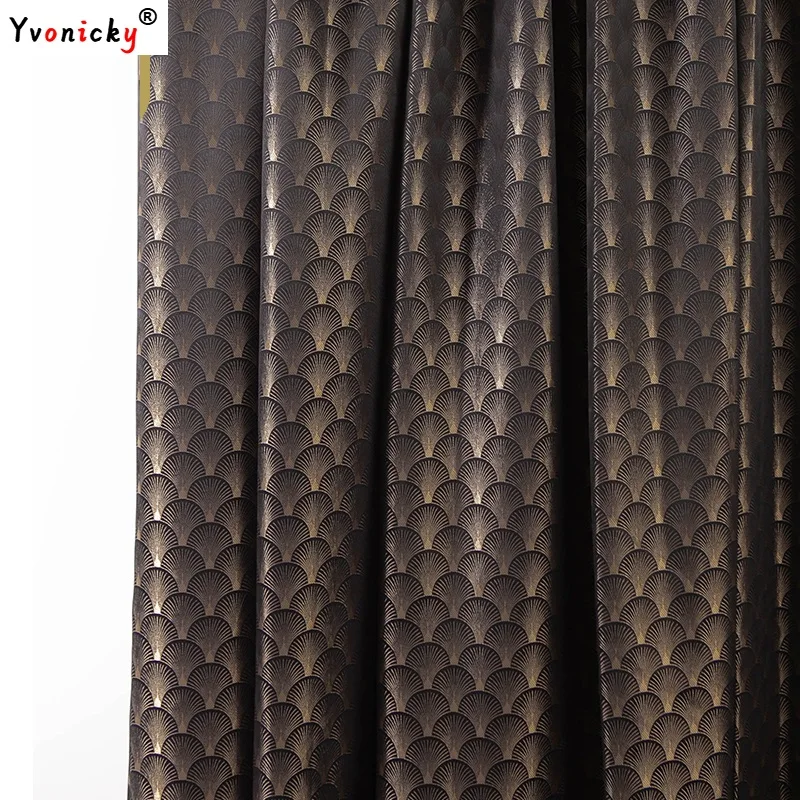 Super Height Fashion Gold Thread Blackout Curtain for Living Room Bedroom Luxury Fan Jacquard Hall Window Drapes High-end Fabric