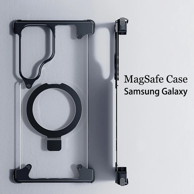 

For Samsung Galaxy S24 S23 Ultra case Magnetic magsafe rotating car phone holder metal aluminum alloy airbag protection cover