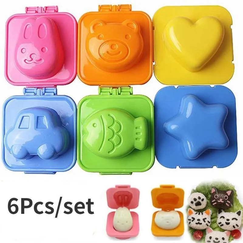 6Pcs/set Cartoon Rice Ball Mold Boiled Egg Mold Bento Maker Sushi Tools Kitchen Gadgets Random Color