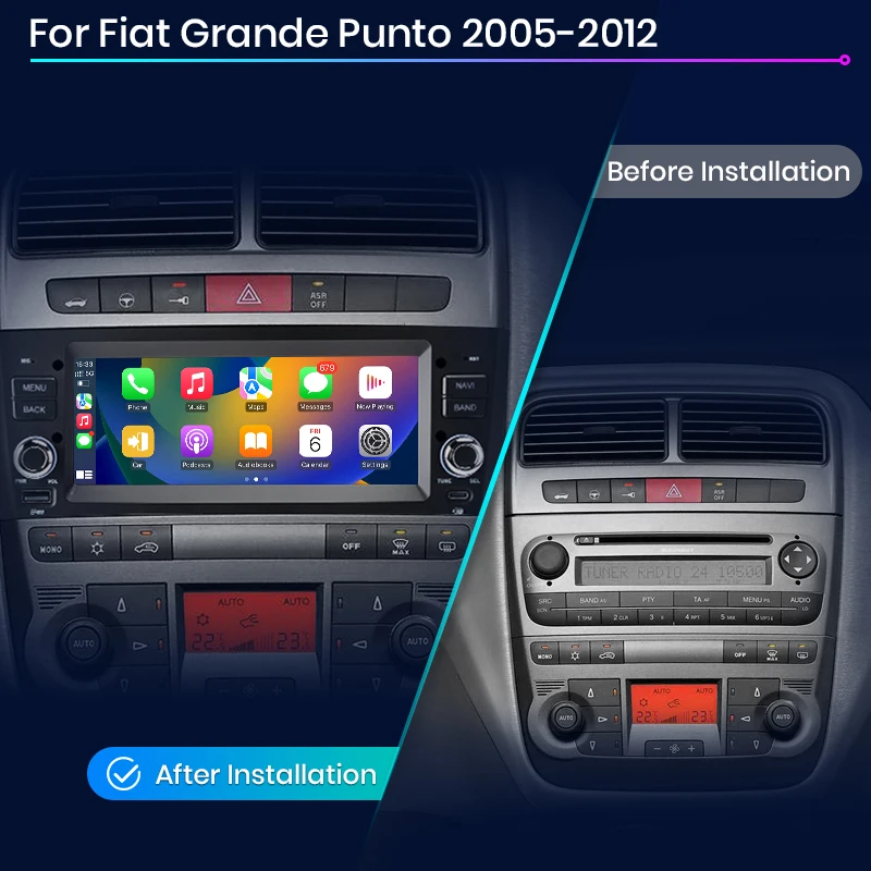 Junsun 6,2 "Android 13 inalámbrico CarPlay Android Auto Radio de coche para Fiat Grande Punto 2005-2012 RDS 4G WiFi GPS accesorios de coche 2
