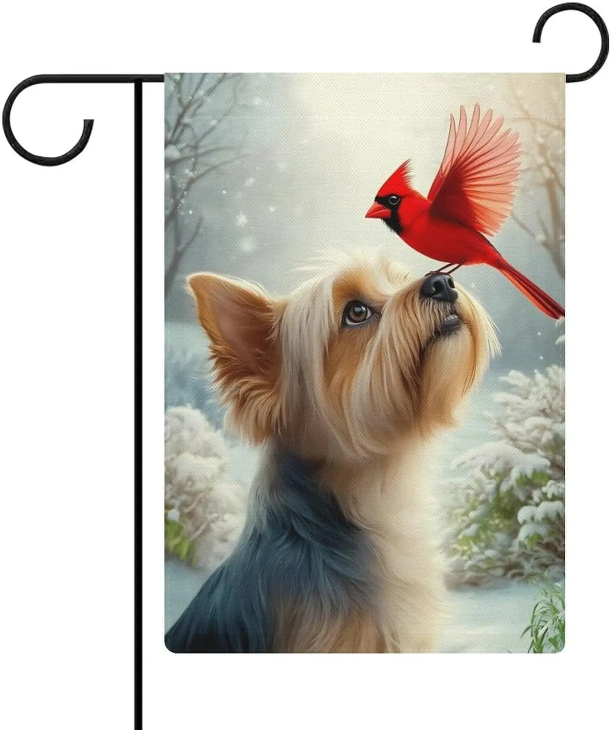 Charming Yorkshire Terrier & Red Cardinal Winter Garden Flag Double Sided Small Flag for Outdoor 12x18 Inch Welcome Holi LLX PPM