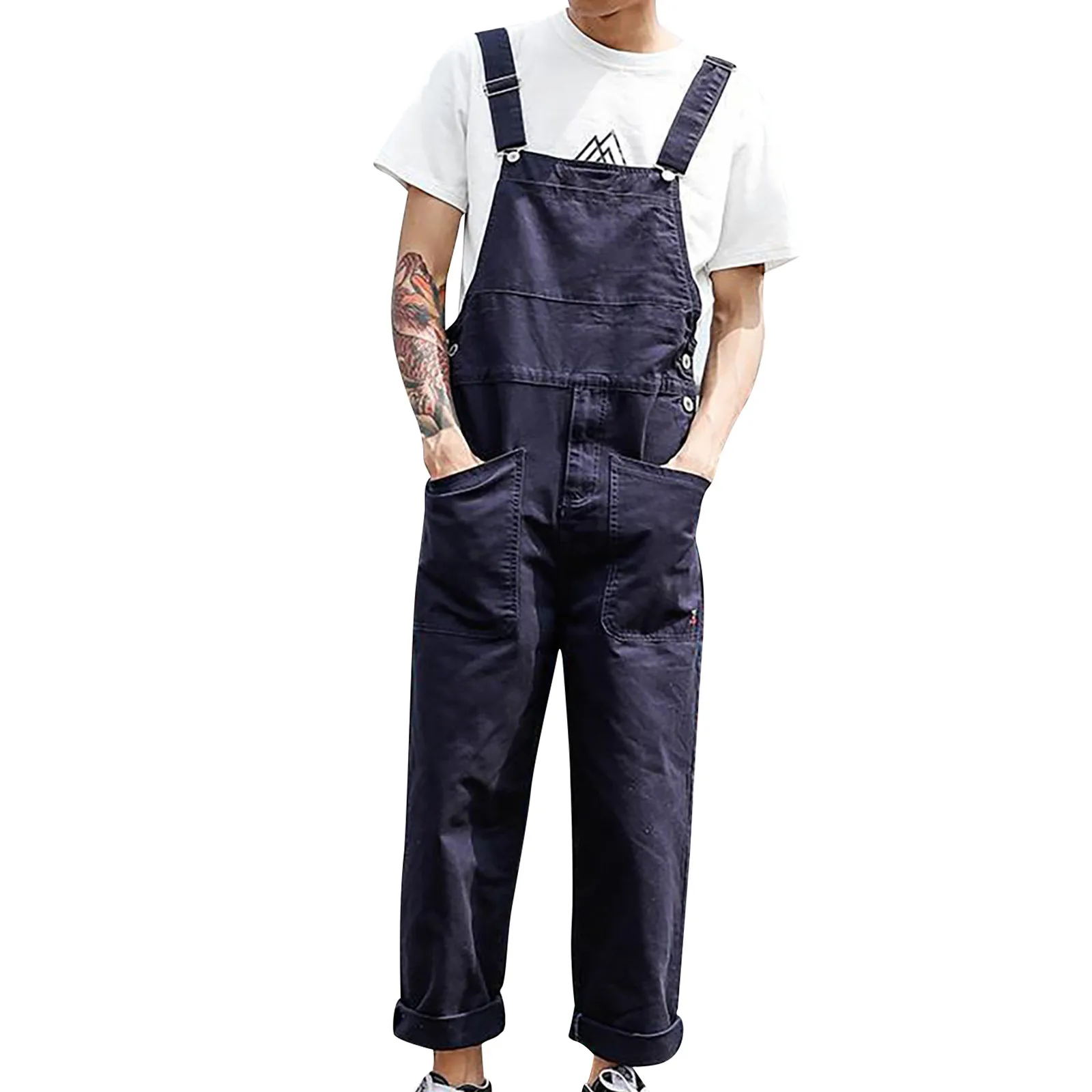 Straight Tube Trousers Man Soild Bib Overalls Fashion Relaxed Fit Casual Jumpsuit Men Pants Lightweight Overalls With Pockets