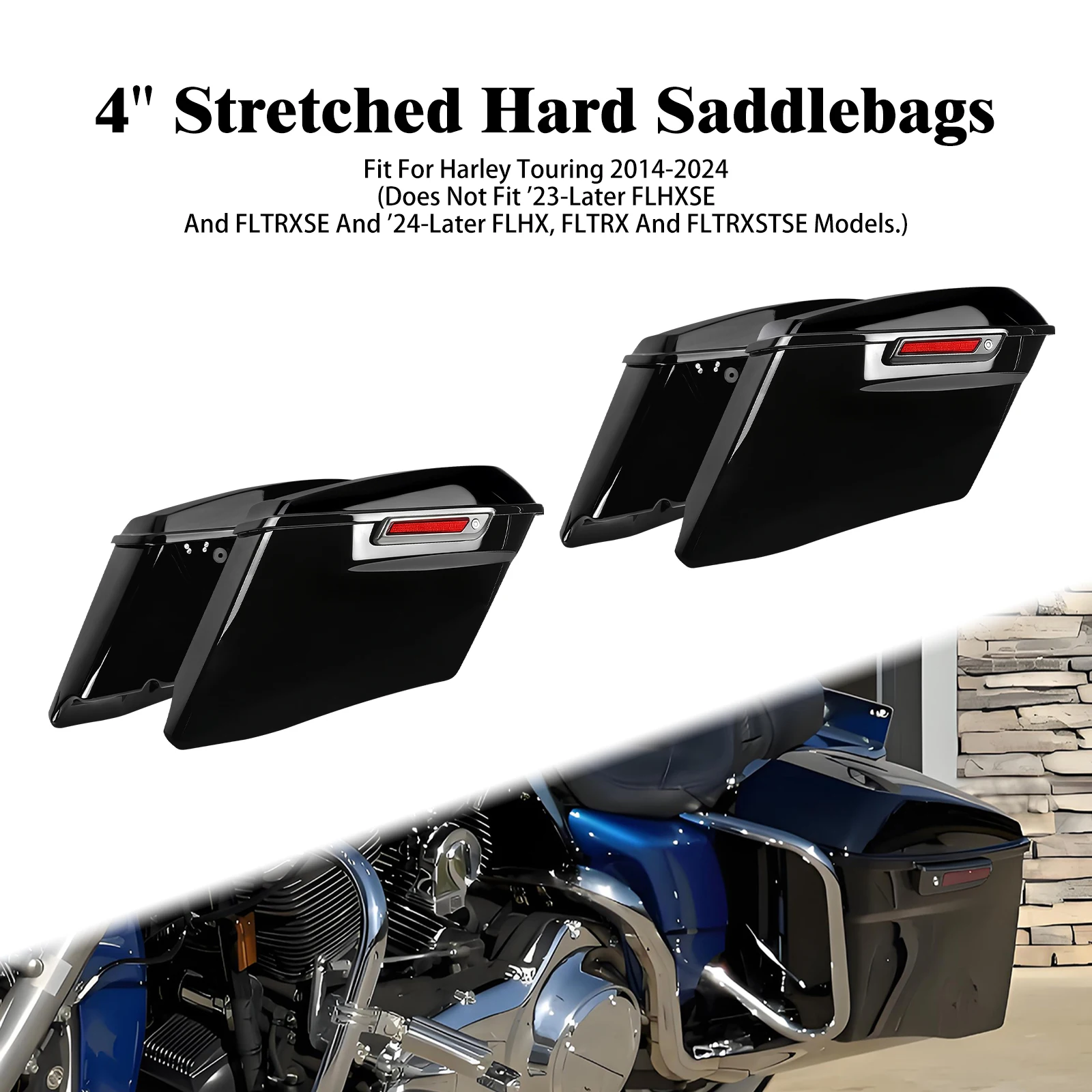 

Мотоциклетные удлиненные жесткие кофры 4 дюйма с ключами для Harley Touring Road Electra Street Glide Road King CVO 14-24
