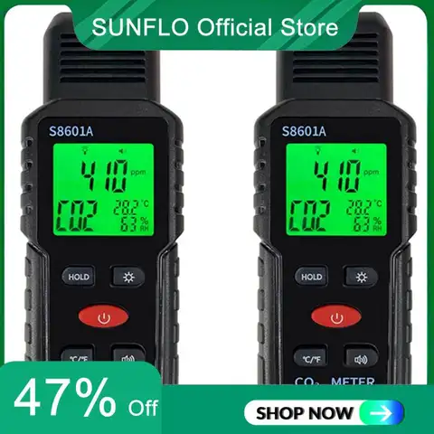 SUNFLO 2X 3 In 1 CO2 측정기 공기 품질 모니터 휴대용 5000Ppm CO2 모니터 측정 이산화탄소 ℃ / ℉ 감지기 S8601A