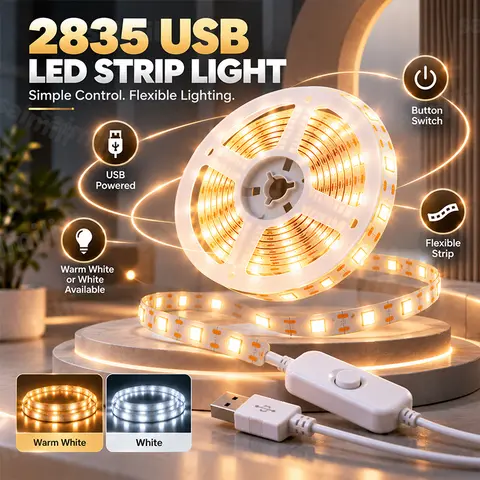 LED Strip Lights USB Button Switch Bendable Flexible Cut to Size For Sideboard Wine Cabinet Bar Counter Home Atmosphere Decor