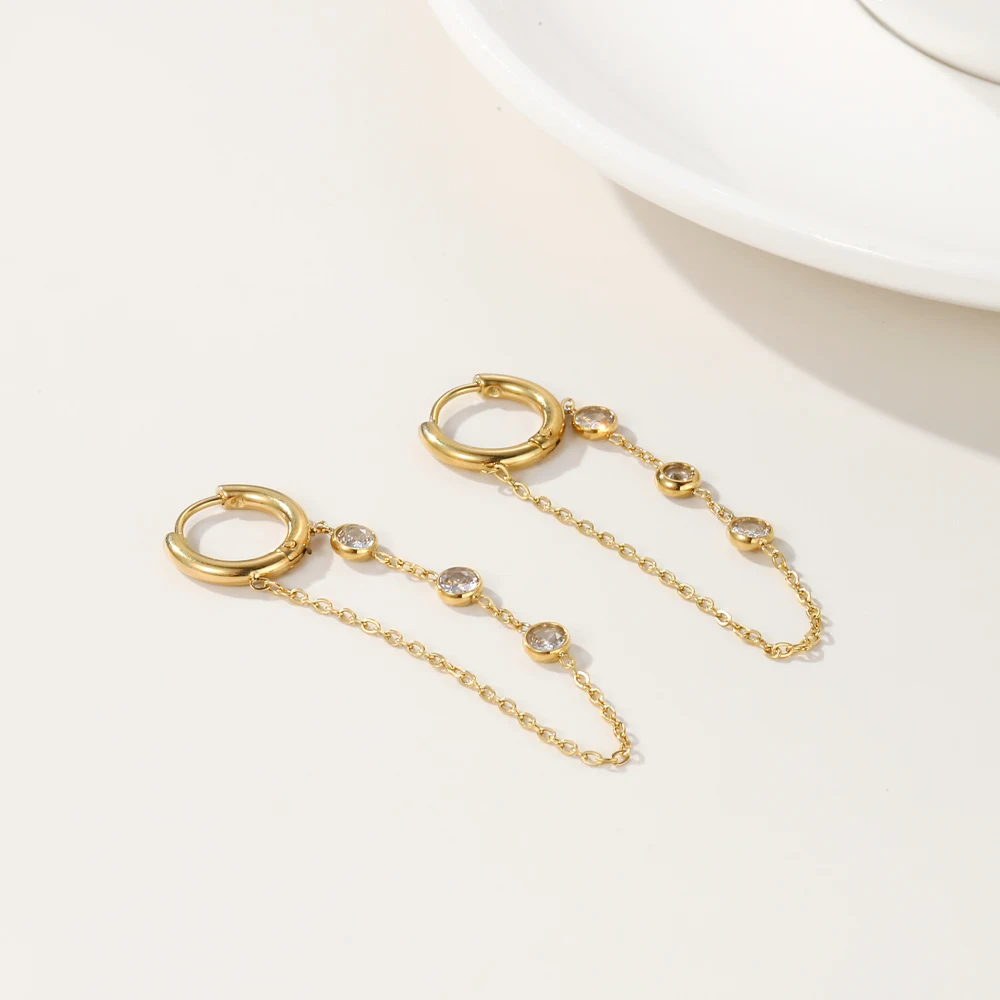 YACHAN Pendientes de mujer colgantes de acero inoxidable chapado en oro de 18K pendientes simples de Zirconia cúbica pendientes pendientes regalos