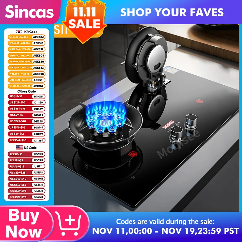 لوحات الغاز ذات الاستخدام المزدوج موقد موقد الغاز المزدوج الرأس 4.8-8.5KW المطبخ جزءا لا يتجزأ من الغاز الطبيعي/LPG توقيت موقد المنزل طباخ سطح المكتب