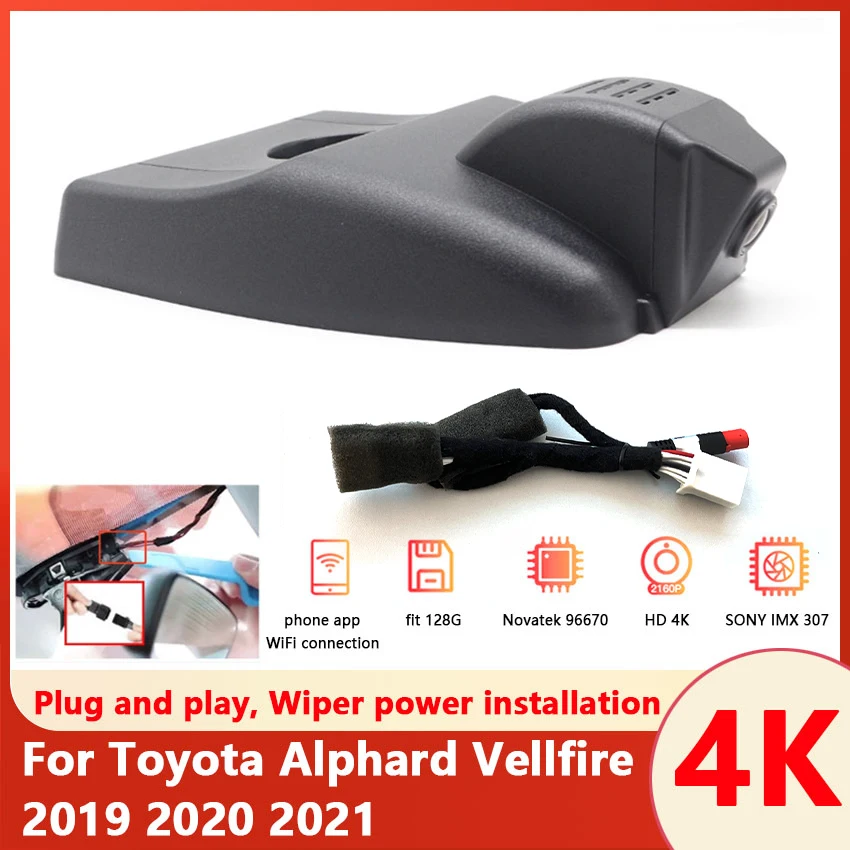 New! Car DVR For Toyota Alphard Vellfire 2019 2020 2021 Plug and play Hidden Dash Cam Driving Recorder Night Vision UHD 4K 2160P