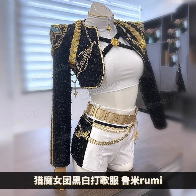 

KPop Demon Hunters Rumi Cosplay Wig Black Gold Stage Costume Uniform Huntrix Performance Outfit Halloween Party Women ir;l5