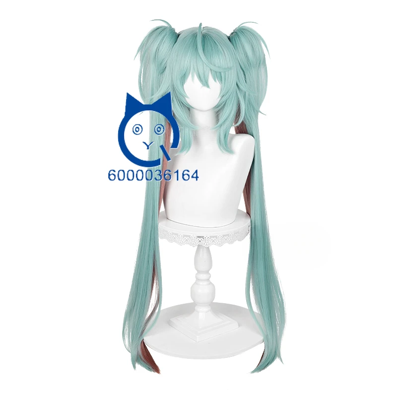 Virtual Idol Hatsune Miiiku Cosplay Wig with Realistic Scalp Clip-On Ponytail Raccoon Future Style for Anime Halloween Costume