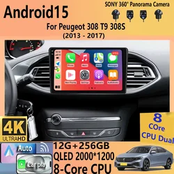 Android 15 Carplay Auto For Peugeot 308 T9 308S 2013-2017 Car Radio GPS Multimedia Video Player Stereo WIFI+4G DSP