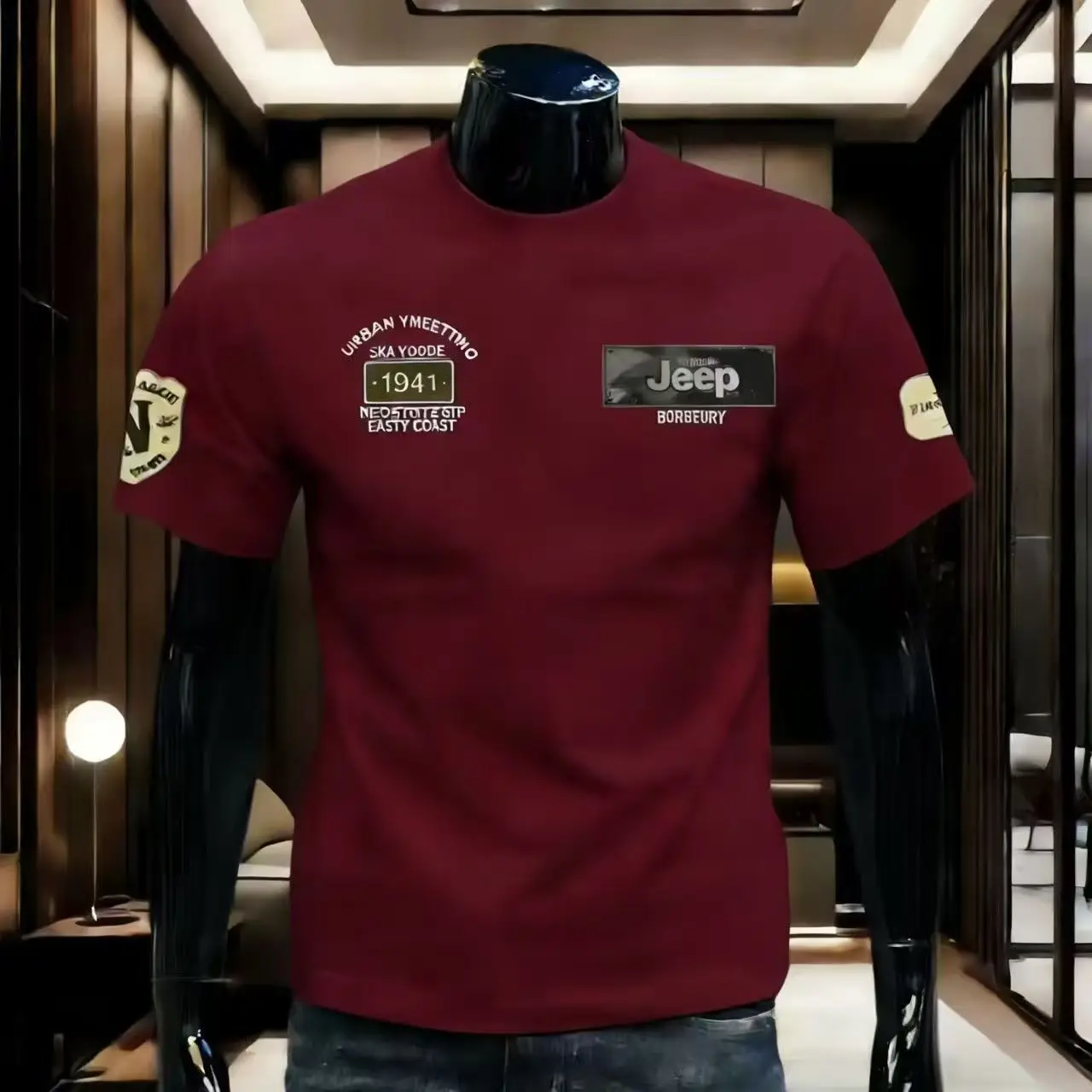 The 2026 new JEEP 100% pure cotton short-sleeved T-shirt for men's summer is a versatile and trendy brand with a slimming and tr