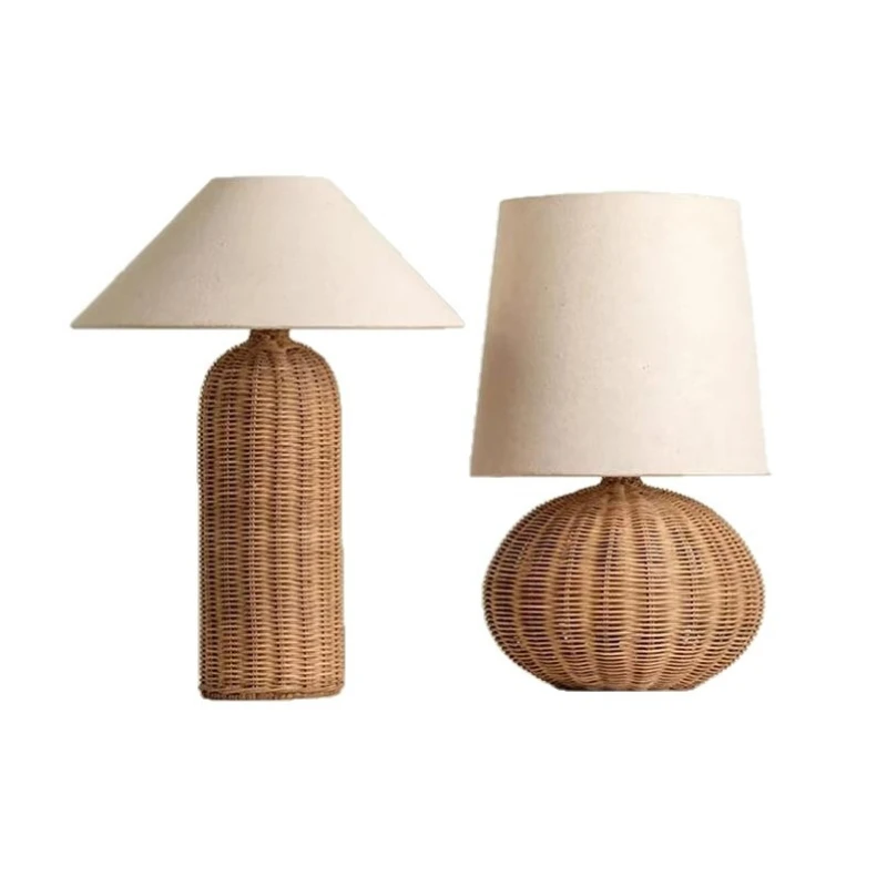 wind bedside table lamp medium ancient style retro American rattan art homestay decoration atmosphere