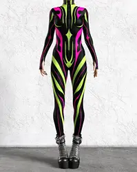 Halloween Cyber Punk Jumpsuit 3D Digital Printing Irregular Lines Adults Cosplay Bodysuit Carnival Party Unisex Cycling Catsuit