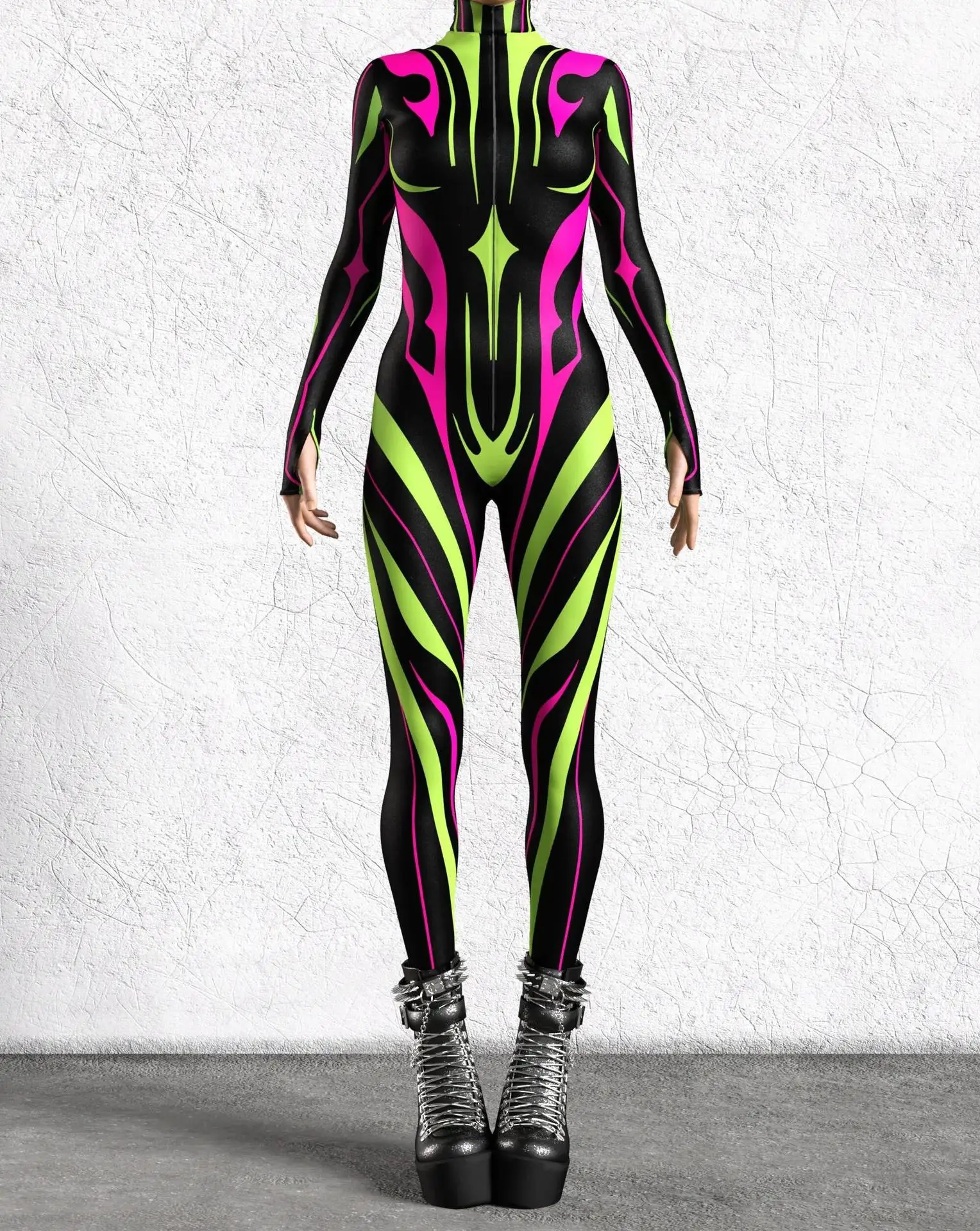 Halloween Cyber ​​Punk kombinezon 3D druk cyfrowy nieregularne linie dorosłe body Cosplay karnawałowe unisex kombinezon rowerowy