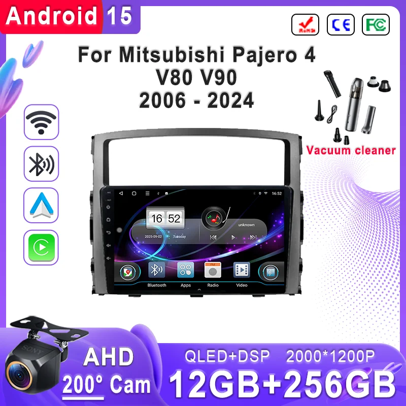 

Для Mitsubishi Pajero 4 V80 V90 2006-2024 Plug & Play Android 15 2K встроенный экран стерео головное устройство GPS-навигация 4G No 2 DIN