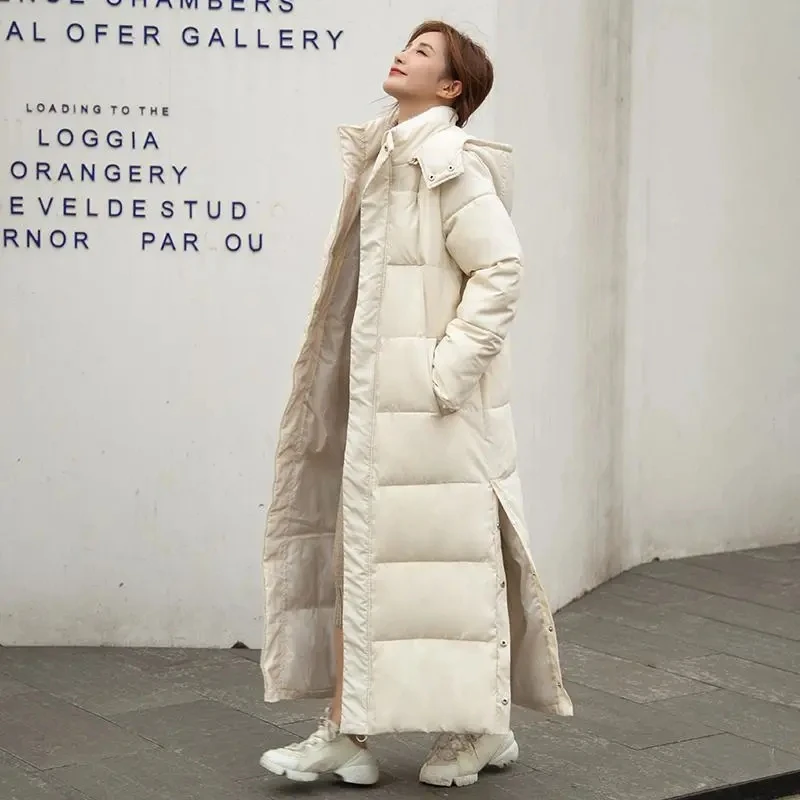 New Female Down Cotton Coat Loose Hooded Parka Overcoat Long Winter Jacket Women Clothes Warm Padded Jackets Oversized Outerwear