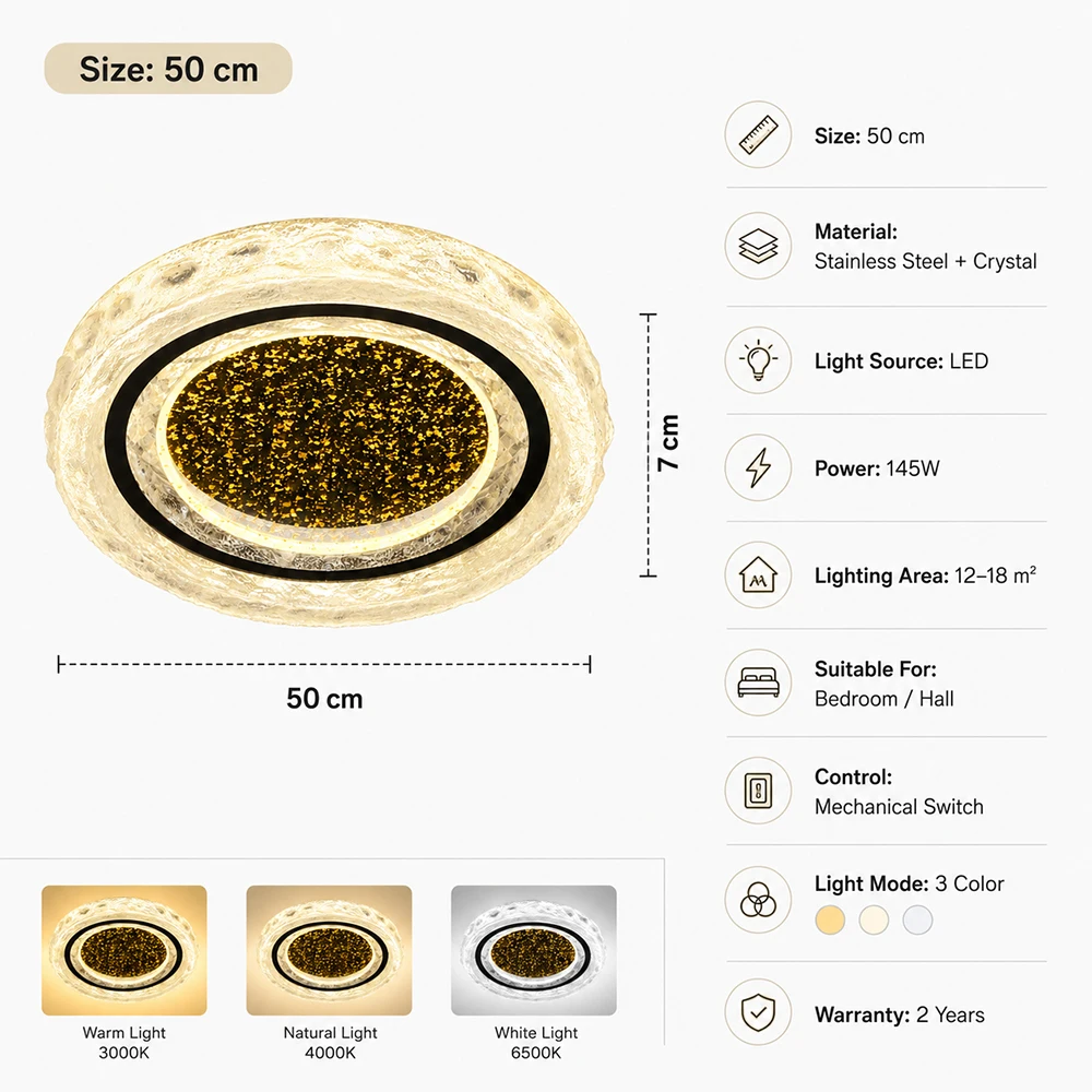 Luxury Water Ripple Frame Gold Foil Crystal LED Ceiling Light Home Decor Lamp