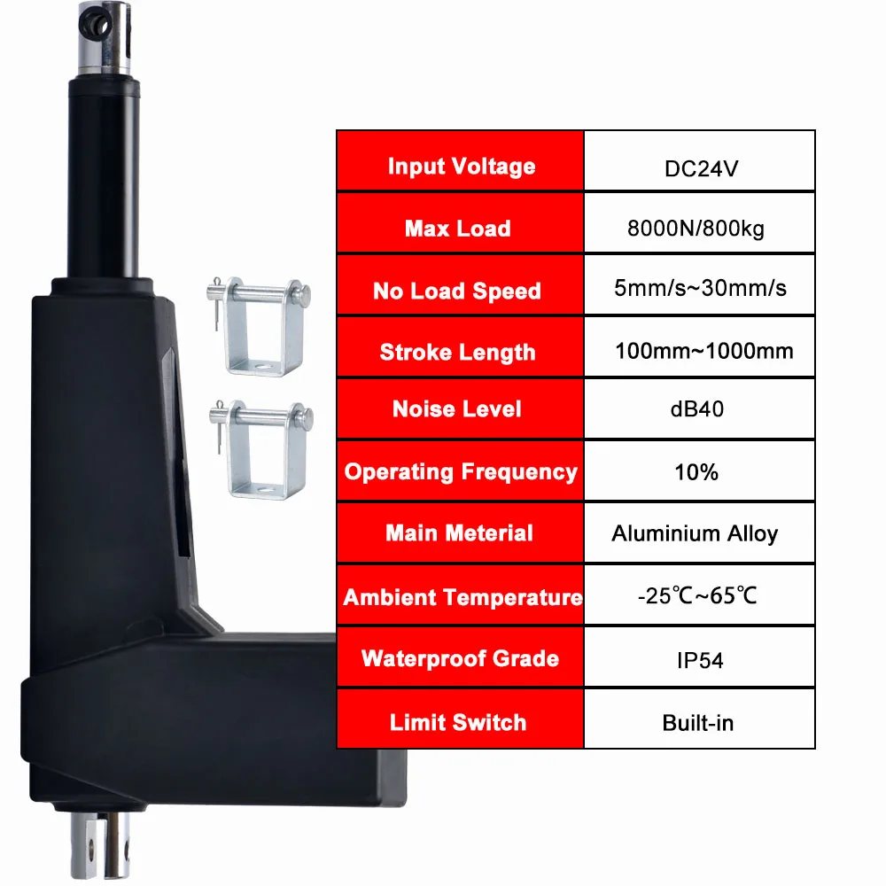 Imagem -05 - Atuador Linear Elétrico com Haste Telescópica Ajustável Motor de Elevação Carga de 100 mm a 1000 mm 150kg a 800kg 24v 40db 8000n