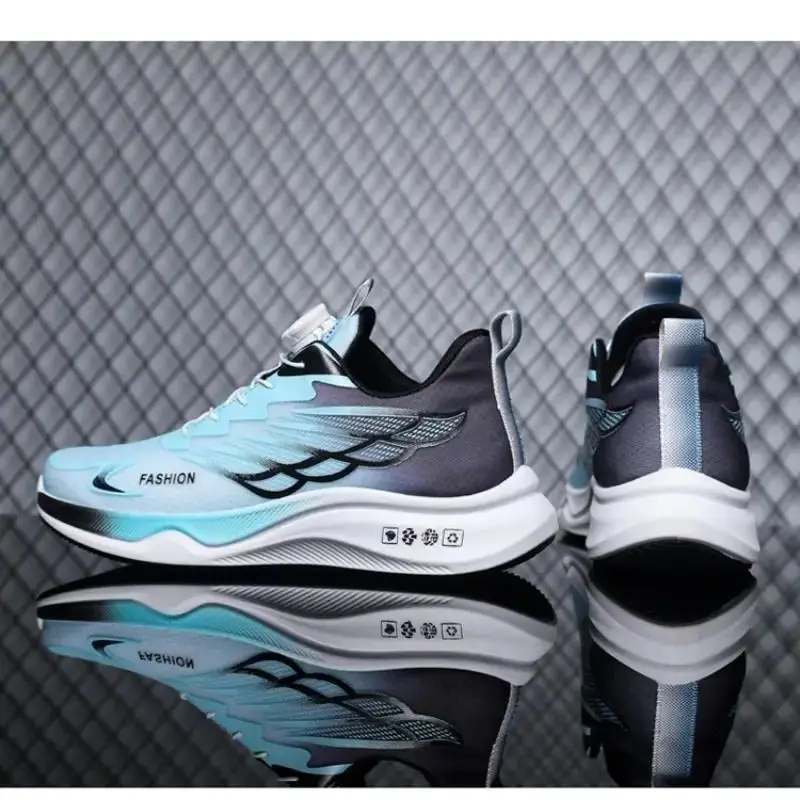 Men's casual fashion running shoes hollow training shoes casual breathable fly woven mesh rotating buttons men's sports shoes.