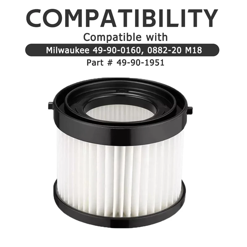 Filtros de vacío de repuesto para Milwaukee M18 Compact Vac 1951, 49-90-0882, 49-90-0160