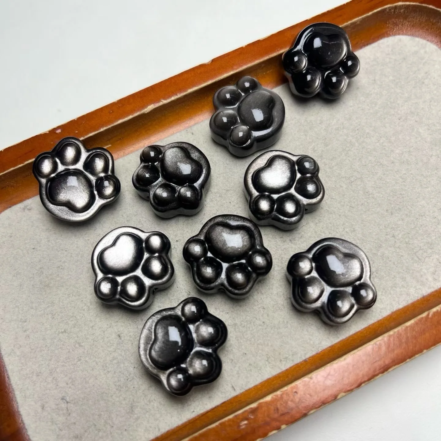 5pcs Natural Sliver Black Obsidian Carved Cat Paw Loose Spacer Beads for DIY Bracelet Necklace Earring Jewelry Making Supplies