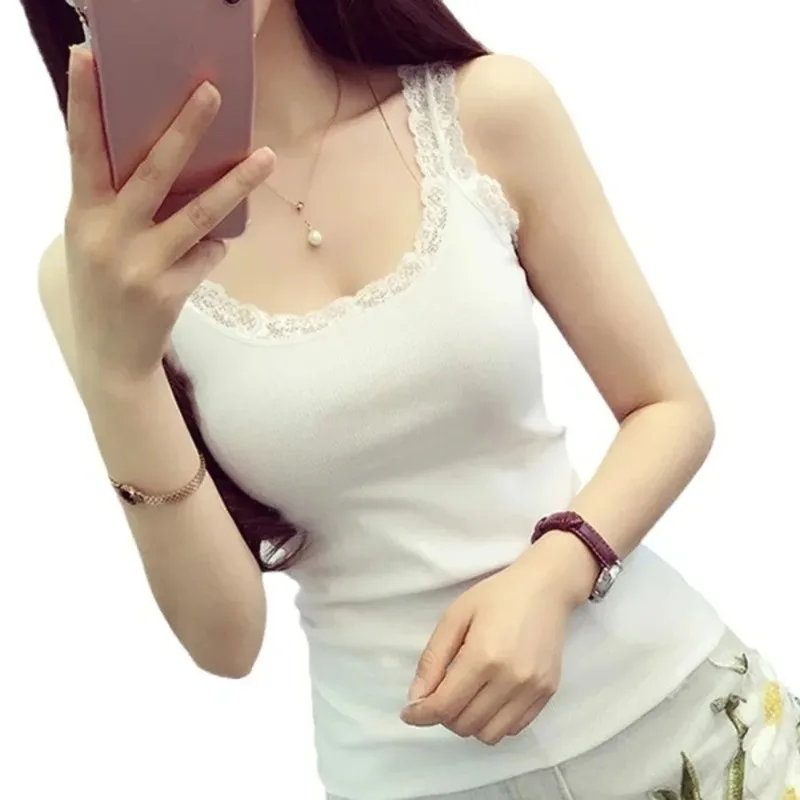Women Tank Top With Lace Top Red Inside Wear Lace Camisoles Loose Underwear Womens Clothing Vest Black Tops Summer Sleeveless