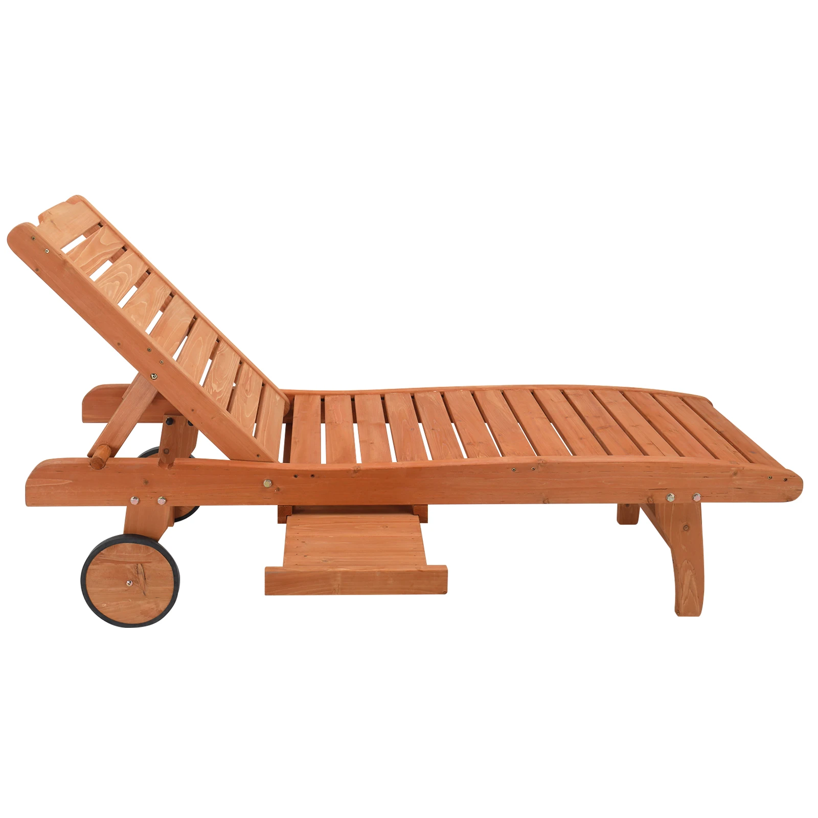 Garden Fir Chaise Outdoor Lounge Chairs with Wheels & Drawers, Adjustable Backrest for Patio & Poolside, Camping Bed