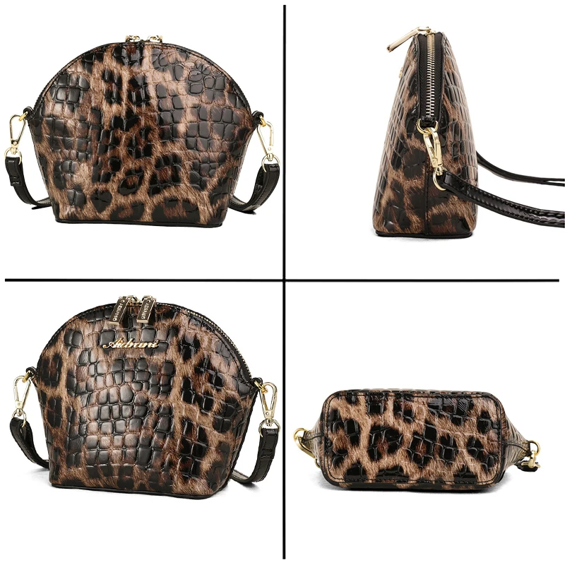 Aidrani  Fashionable leopard print women\'s single shoulder crossbody bag, mini shell bag, made of high-quality cowhide,