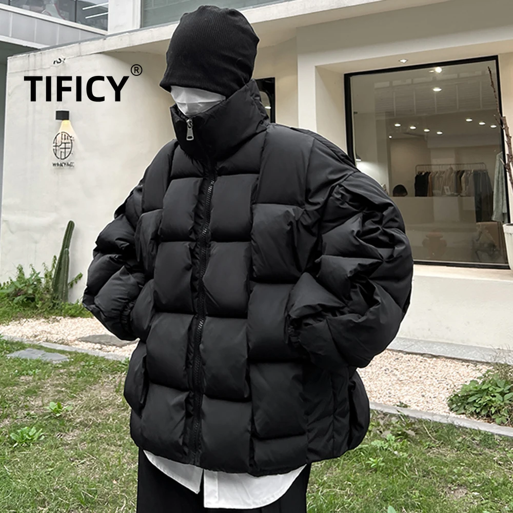 고급 스트리트 스타일 두꺼운 파카 남성용 겨울 따뜻한 스탠딩 칼라 패딩 스트리트웨어 캐주얼 재킷 코트