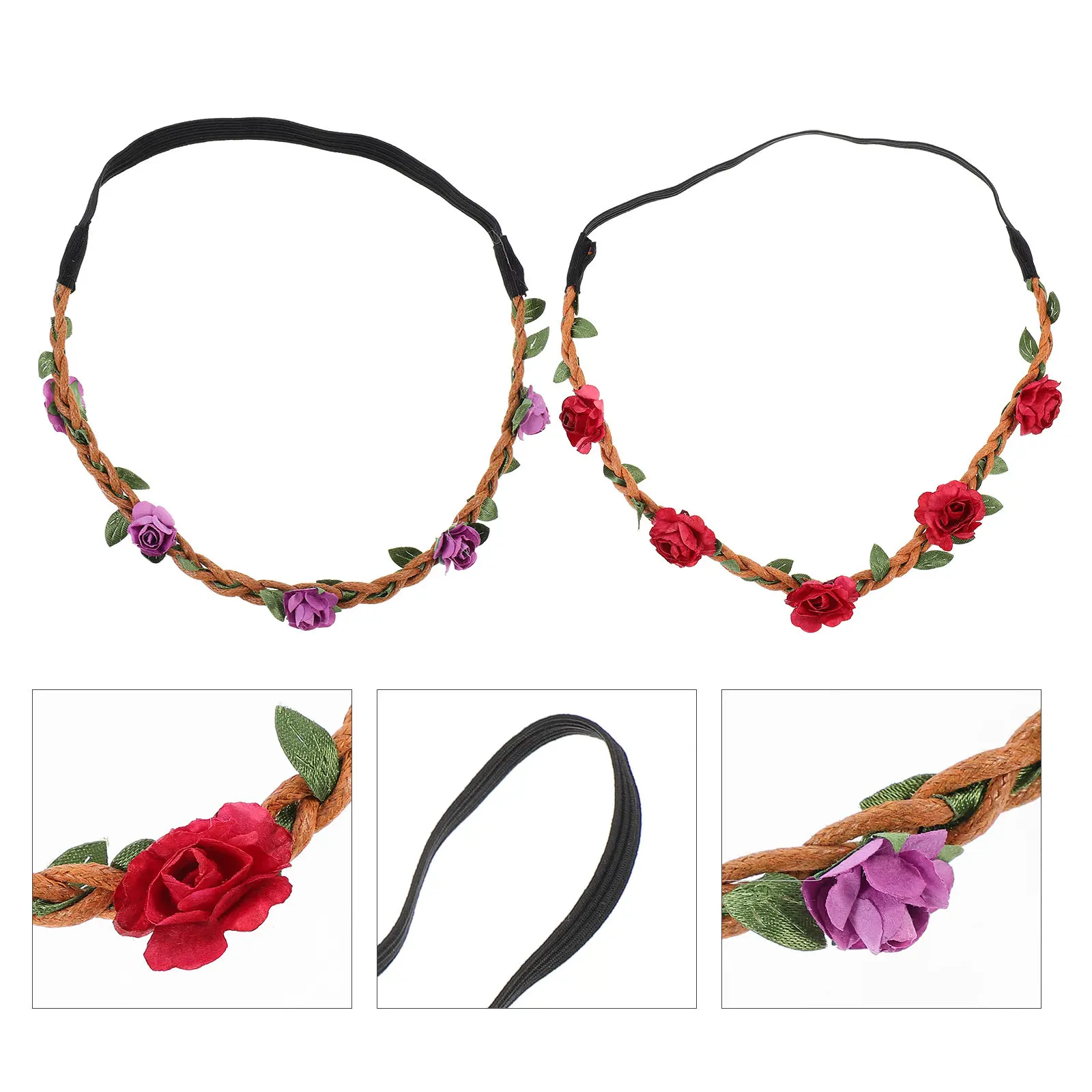 4Pcs Rose Flower Crown Garland Headband Floral Hair Accessory for Women Girls Wedding Communion Promise Party Beach Festival